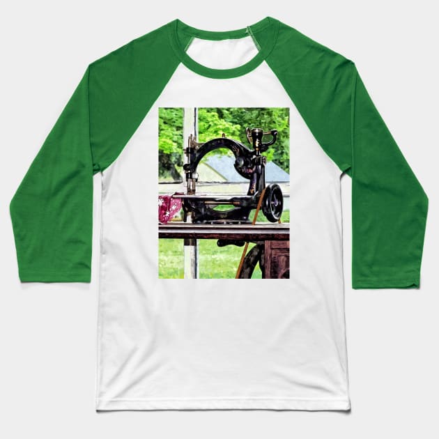 Sewing Machine in Window Baseball T-Shirt by SusanSavad